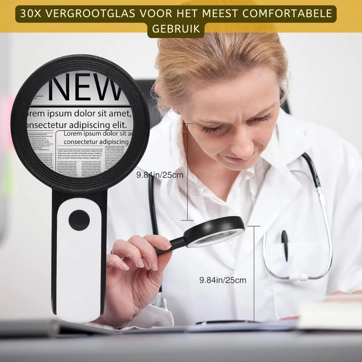 30x Vergrootglas met LED Verlichting voor Lezen & Inspectie