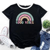 Valentina – Plus Size T-Shirt met Regenboog Patchwork en Korte Mouwen