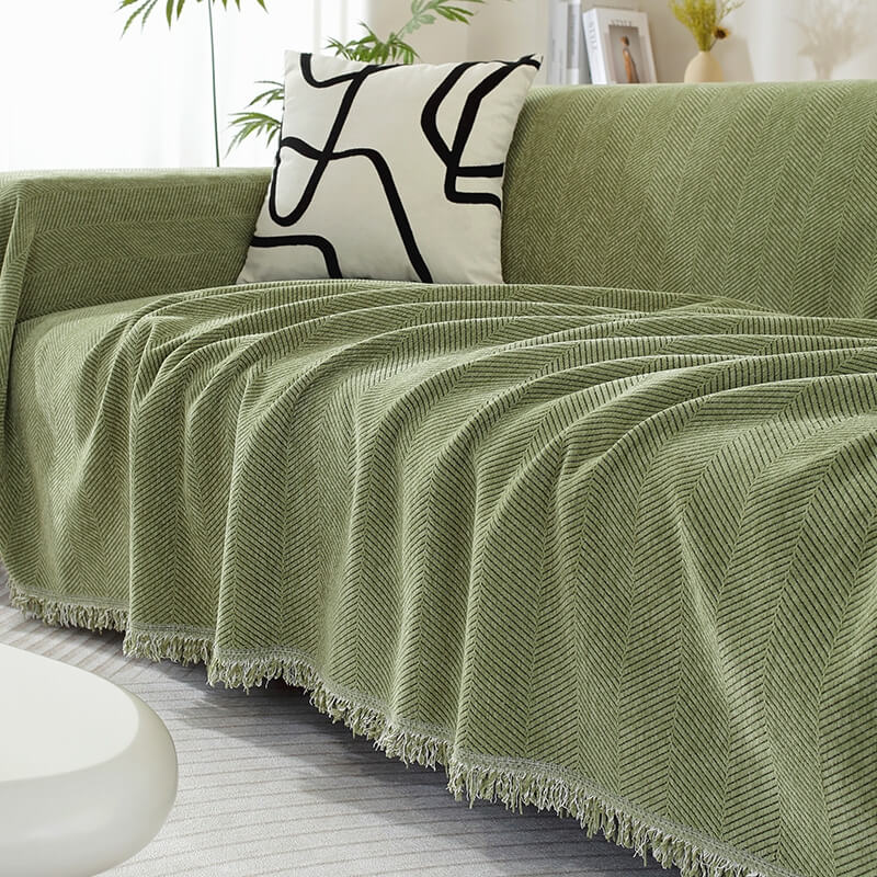 Bankhoes met visgraatmotief en kwastjes, decoratieve meubelbescherming
