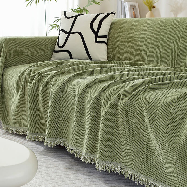 Bankhoes met visgraatmotief en kwastjes, decoratieve meubelbescherming