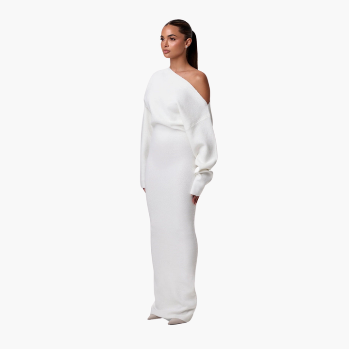 Off-Shoulder Gebreide Jurk voor Dames – Elegante Avondjurk