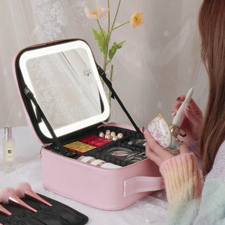 GlowLuxe LED Vanity Case | Draagbare Beauty-Organizer met Verstelbare LED-Spiegel voor een Onberispelijke Make-up