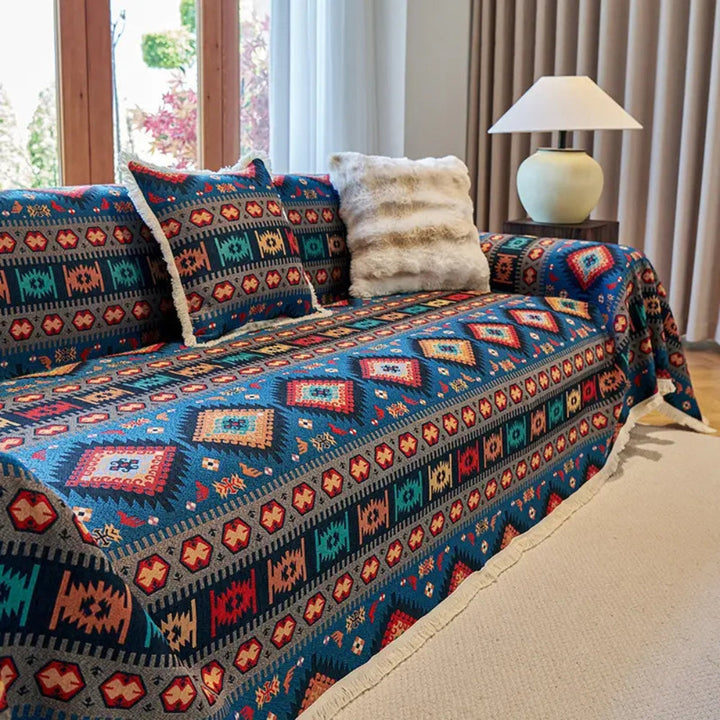 Stijlvolle boho bankplaid, stofdicht en wasbaar met geometrisch ontwerp