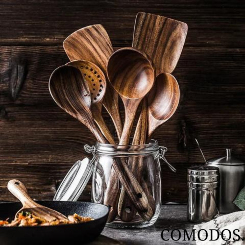 Naturéa Wood™ Utensil Set | Hittebestendig Keukengerei Vrij Van Chemicaliën
