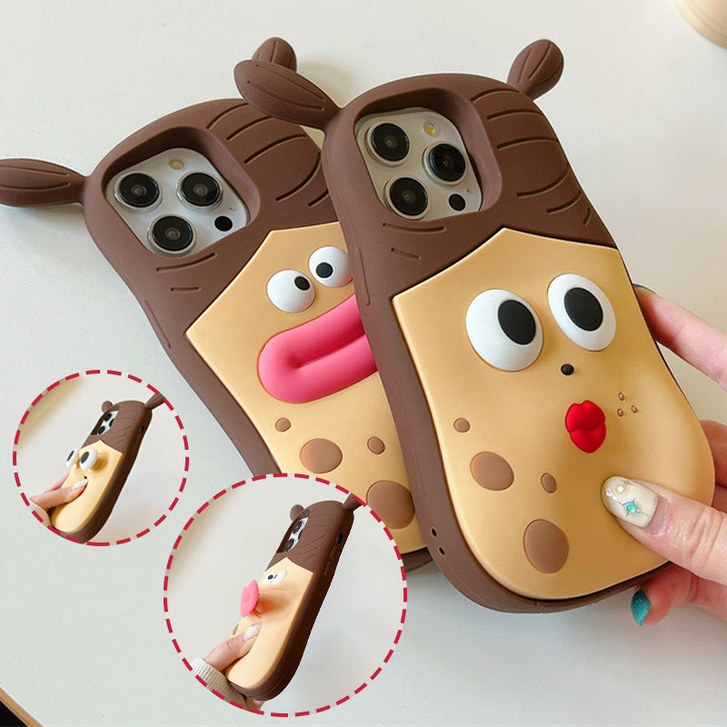 Schattig kikker-cartoon telefoonhoesje – speels 3D-ontwerp