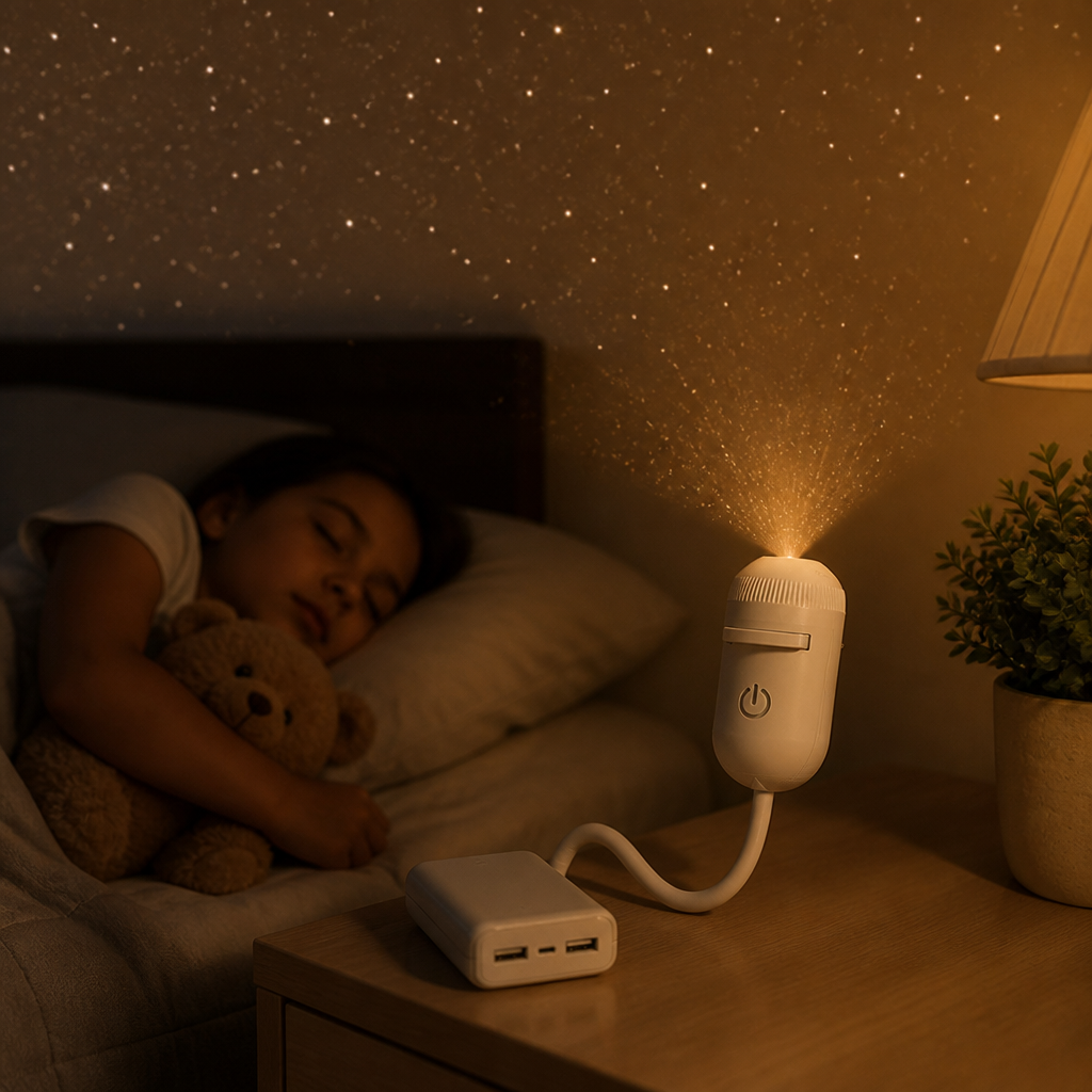 2-in-1 sterrenprojector en warm nachtlampje met verwisselbare folies, op USB