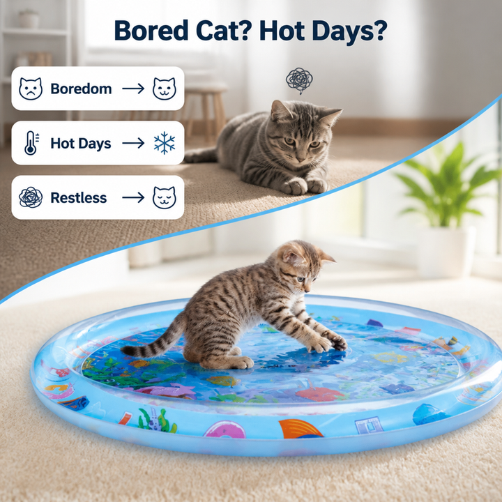 Waterspeelmat voor katten met zwemmende vis - BPA-vrije siliconen koelmat