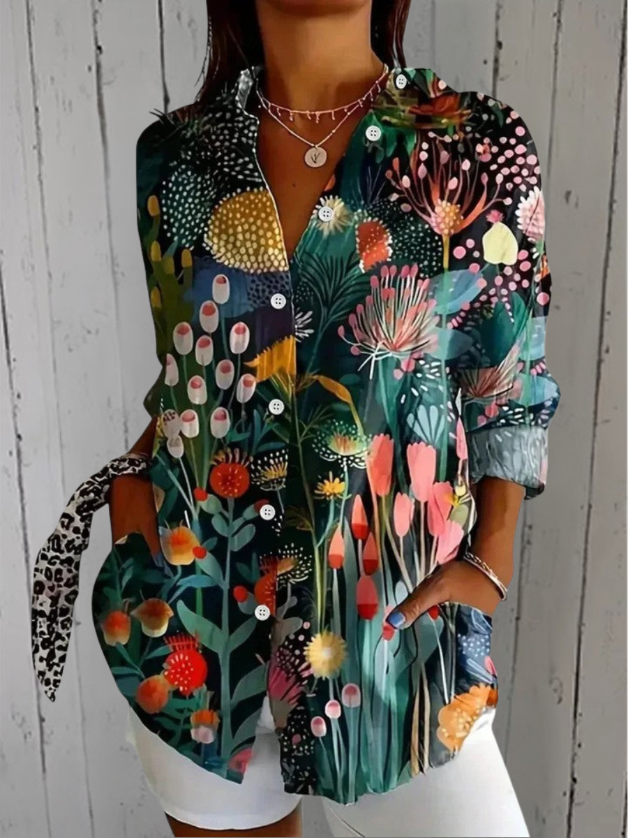 Anica-blouse met artistiek printmotief