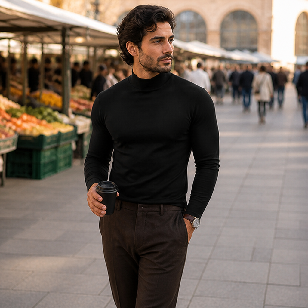 Slim fit herenshirt met lange mouwen en omslaanbare hoge kraag