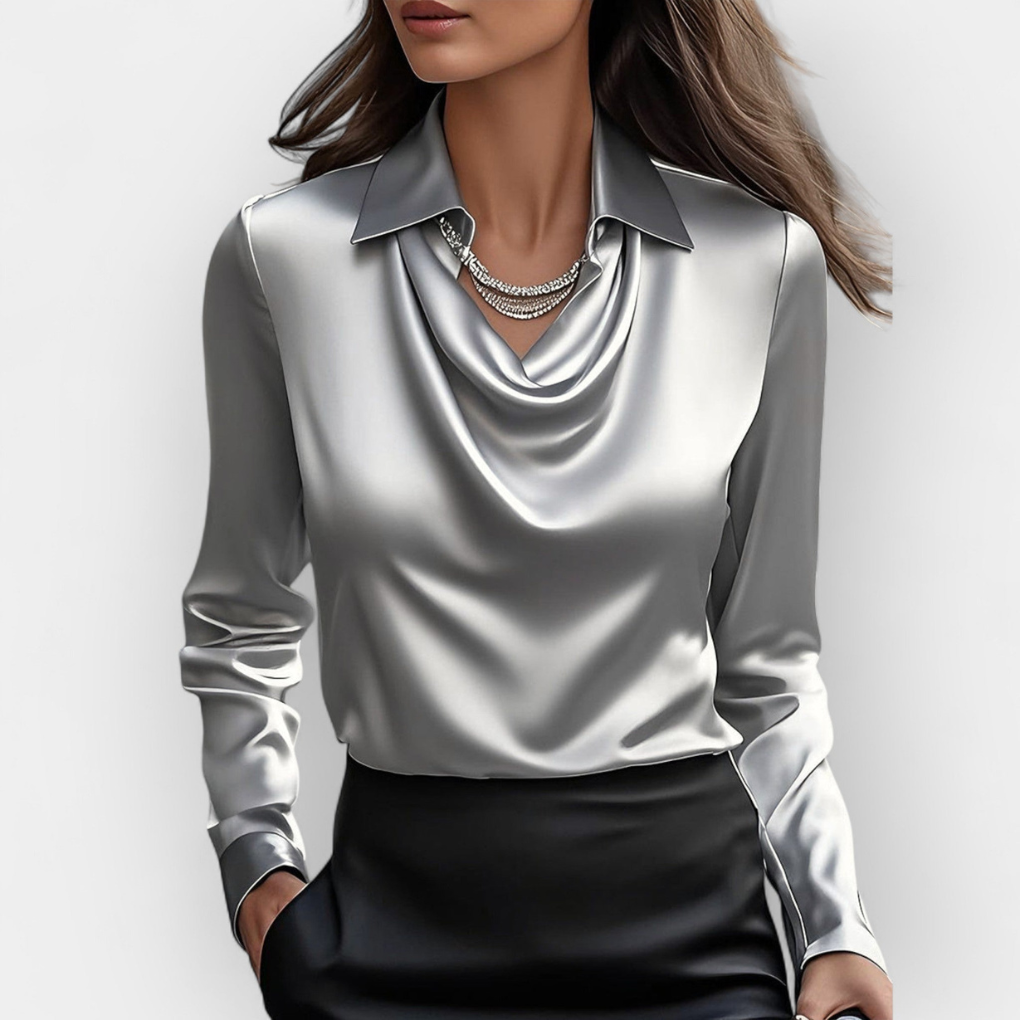 Elegante satijnen blouse met watervalkraag