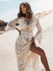 Liora – Bohemian Maxi Jurk met Kant en Elegante Flair Mouwen