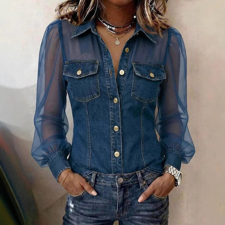 Womens V-neck Lace Long-sleeve Top