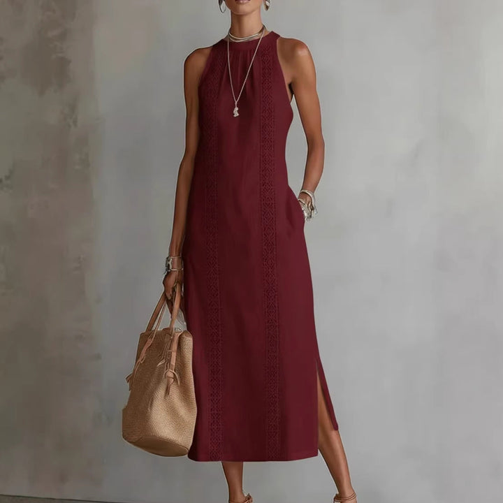 Women's Halter Neck Sleeveless Dress Lace Patchwork Holiday Style Summer Top