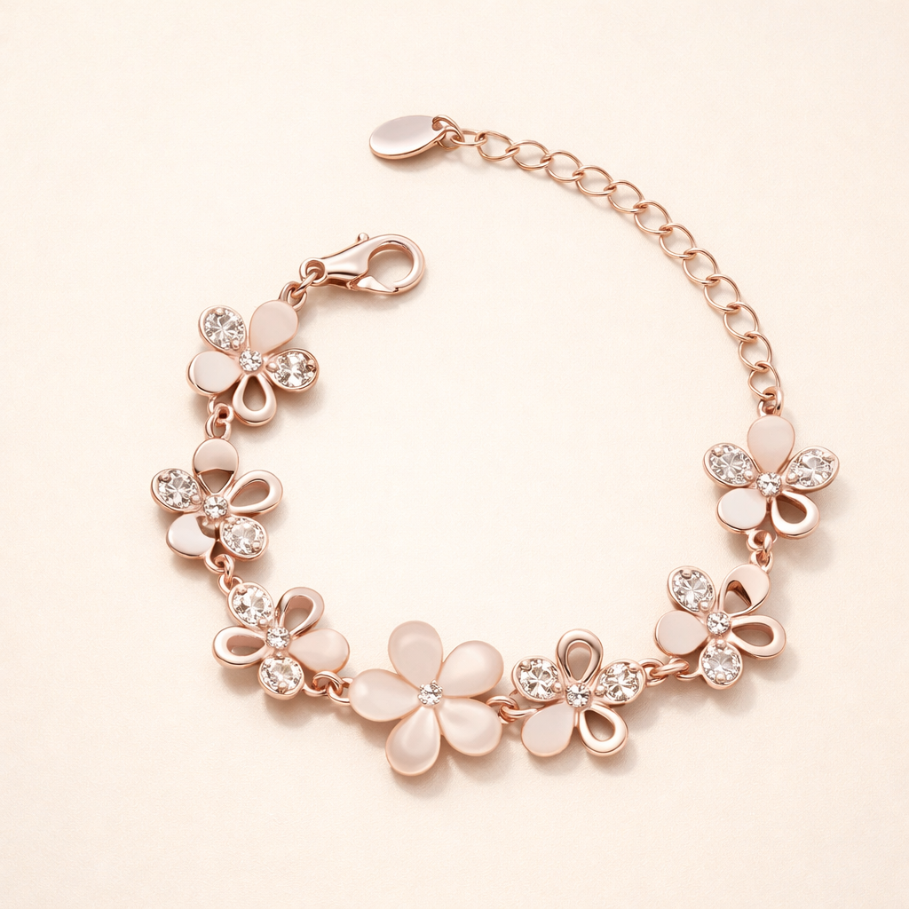 Elegante rozenbloem armband van roségoud.