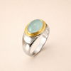 Elegante groene maansteenring in verguld zilver