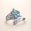 Sterling Zilveren Turquoise Lepelring – Vintage Boho Wikkelring met Libelle