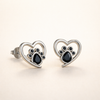 Hart Poot Stud Oorbellen – Zilver met Zwarte Emaille