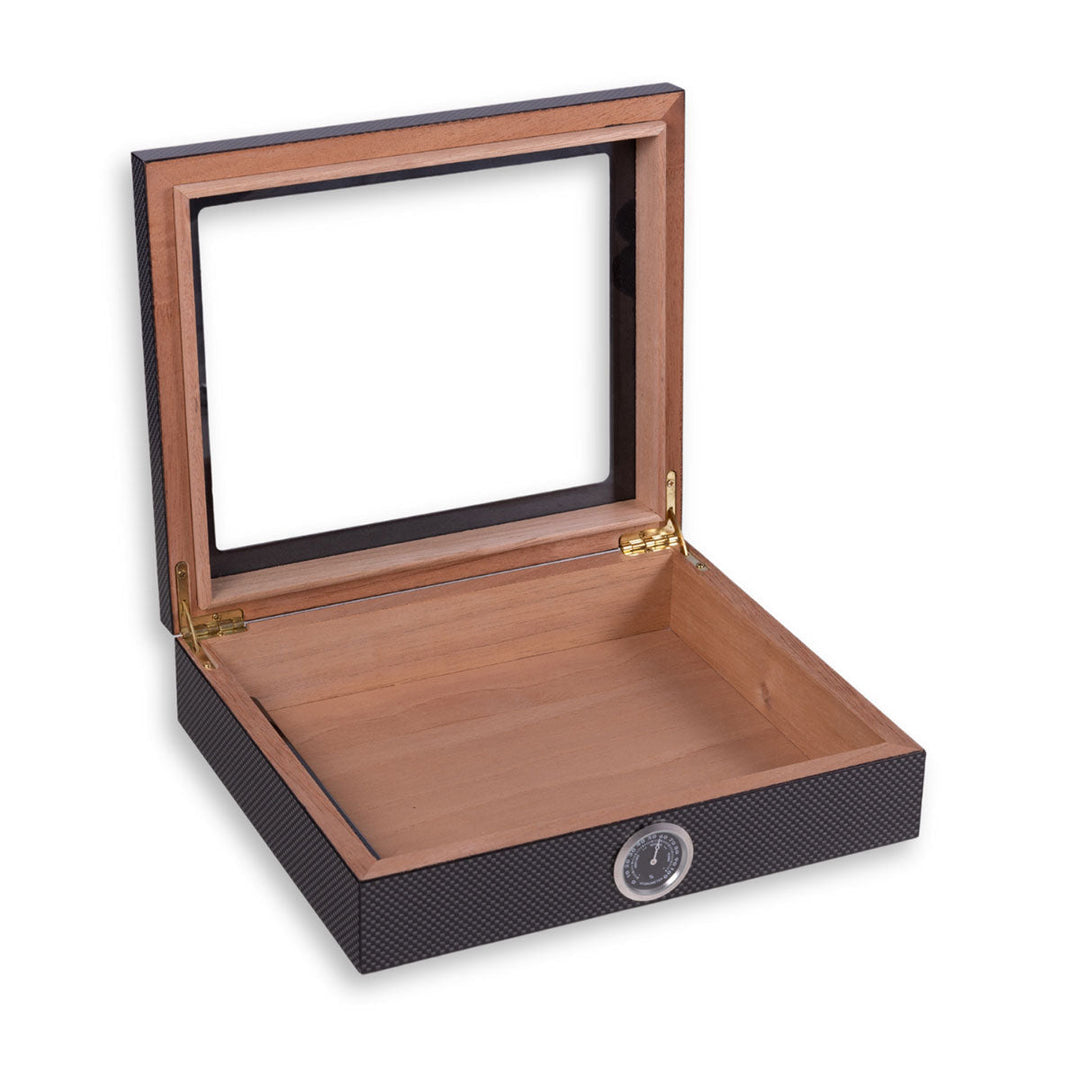 Sigarenkoffer voor op het bureau met hygrometer en kijkdeksel