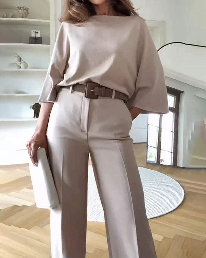 Casual Tweedelige Set met Riem en Elegante Pasvorm
