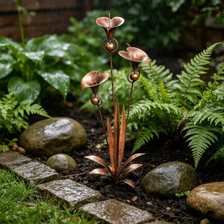 Tuinsteker met koperen bloemen