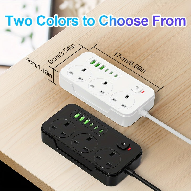 Stekkerdoos met 3 stopcontacten, 6 USB-poorten en 2 m verlengsnoer – 13A (UK)