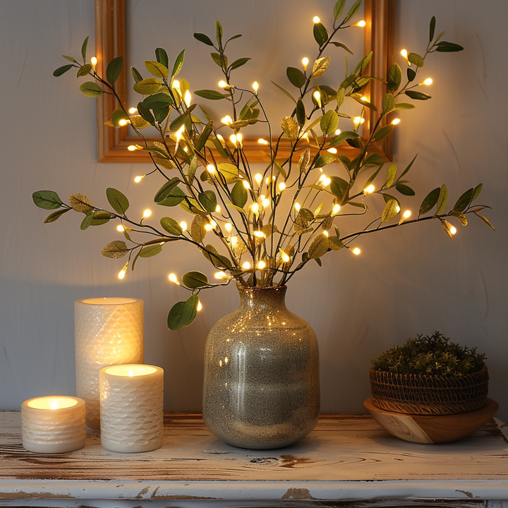 GlowDecor - LED Olijftak Verlichting 70cm | Warm Wit Batterij Decor Licht