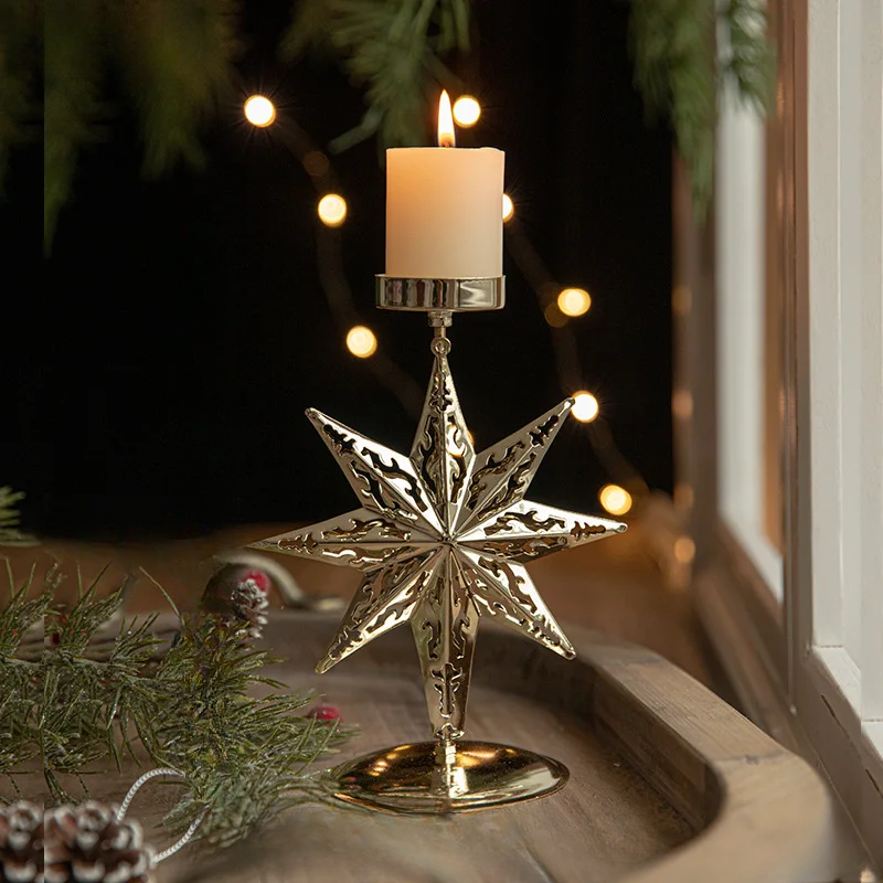 GoldenGlim - Gouden Kerstboom & Ster Kaarsenhouder Voor Feestelijk Decor