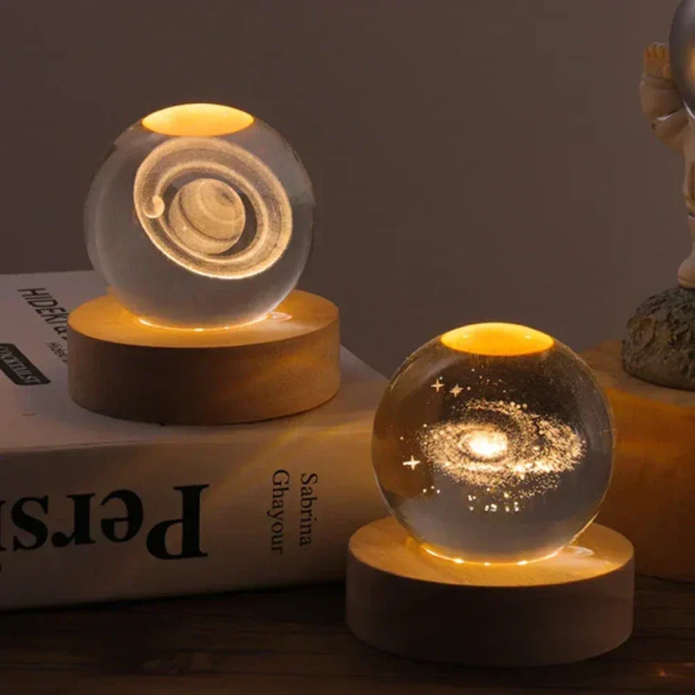 LED-kristallen bol nachtlampje, kosmisch 3D-planetendisplay