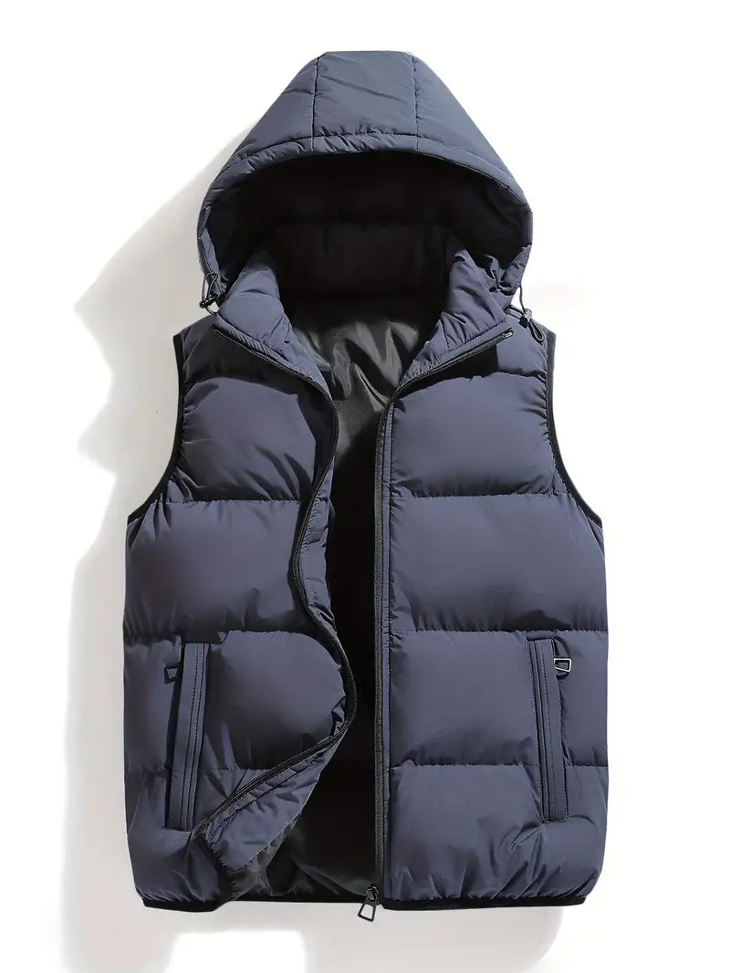 Slijtvaste gewatteerde herenbodywarmer met capuchon – Leonardo