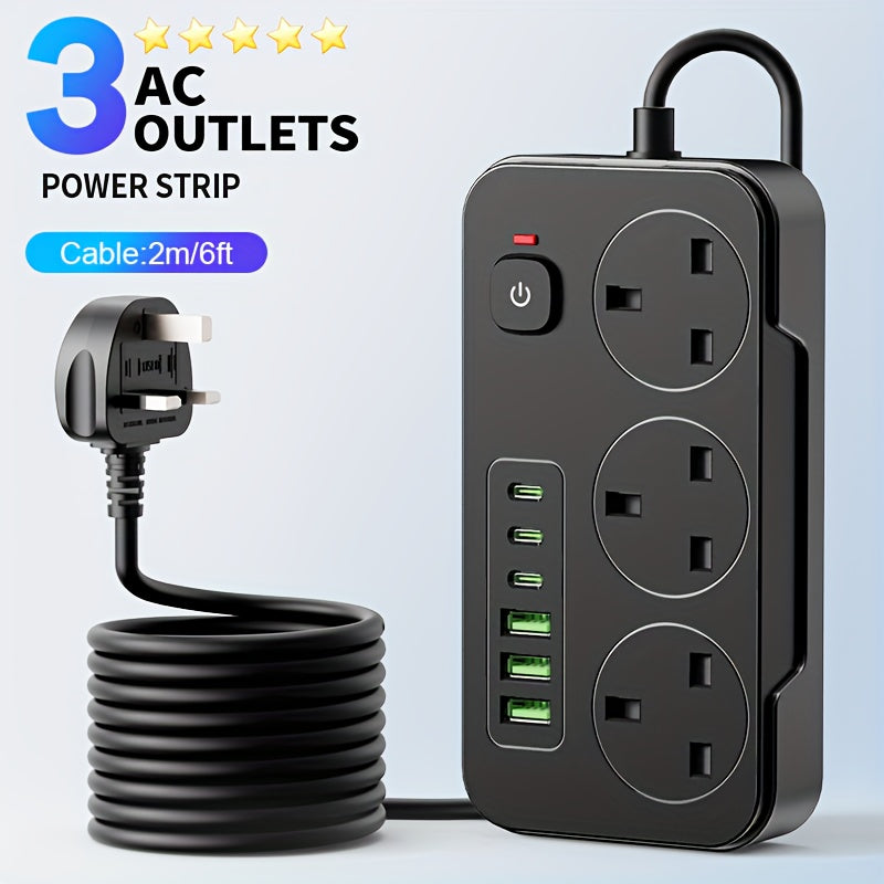Stekkerdoos met 3 stopcontacten, 6 USB-poorten en 2 m verlengsnoer – 13A (UK)