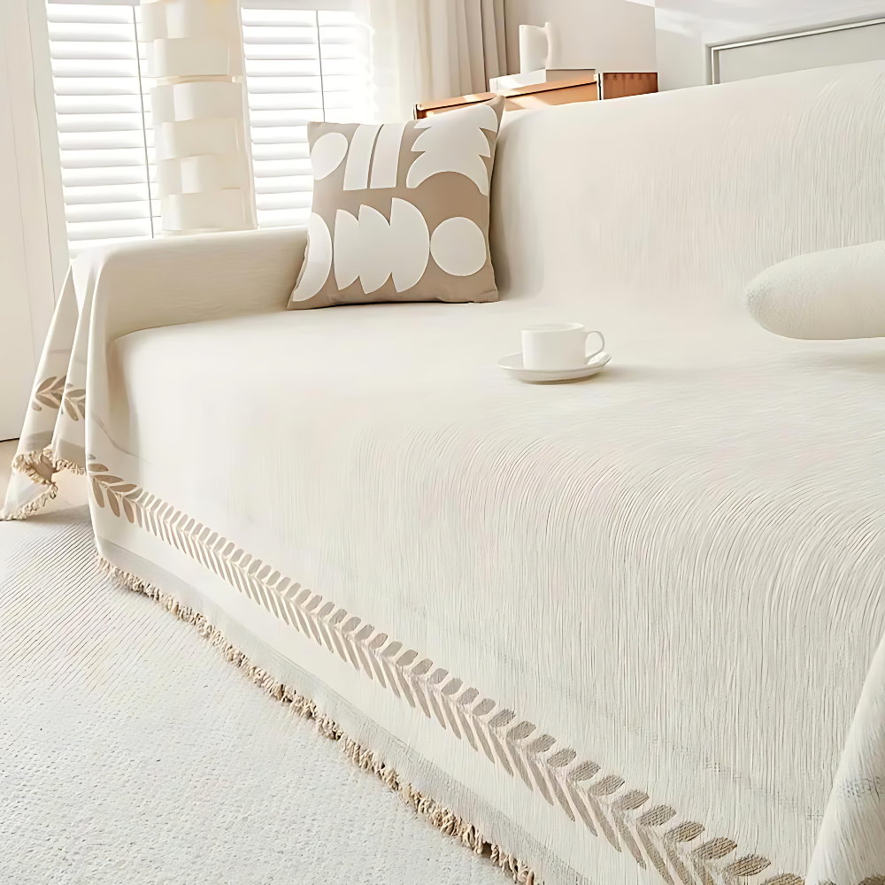 Serene Oasis bankbeschermer, rustieke bankhoes met kwastjes