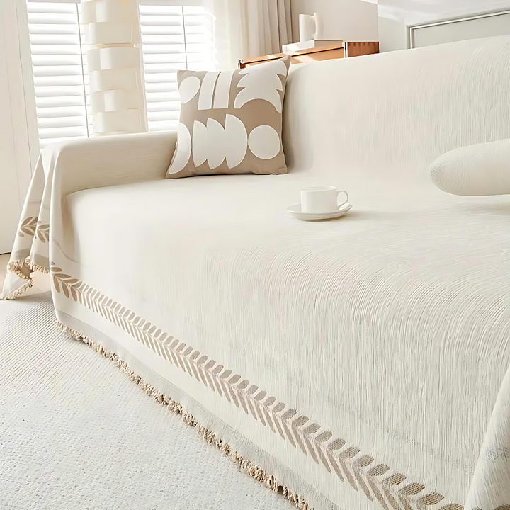Serene Oasis bankbeschermer, rustieke bankhoes met kwastjes