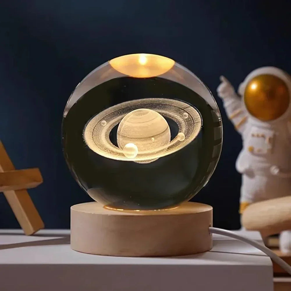 LED-kristallen bol nachtlampje, kosmisch 3D-planetendisplay