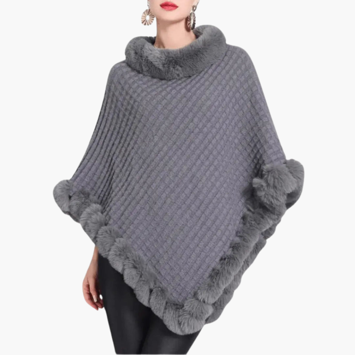 Vrouwen Trui Poncho met Neppels Trim en Oversized Pasvorm