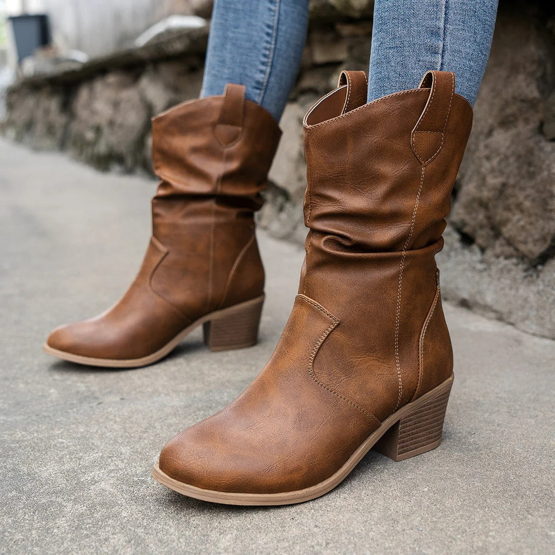 Dames Leren Laarzen met Comfortabele Hak – Amara