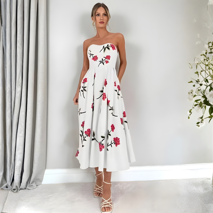 Mouwloze A-lijn jurk voor dames met bloemenprint