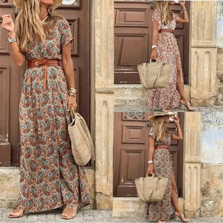 Zomerse Boho Jurk met Bloemenprint en V-Hals