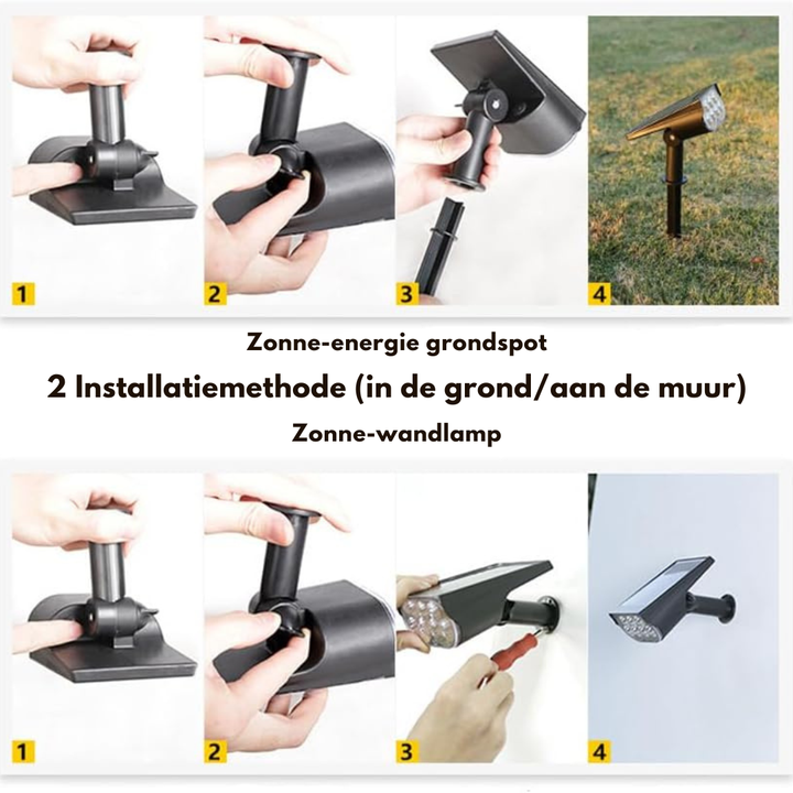Tuinspot op zonne-energie met verstelbare kop, 3 helderheidsstanden, IP65 waterdicht