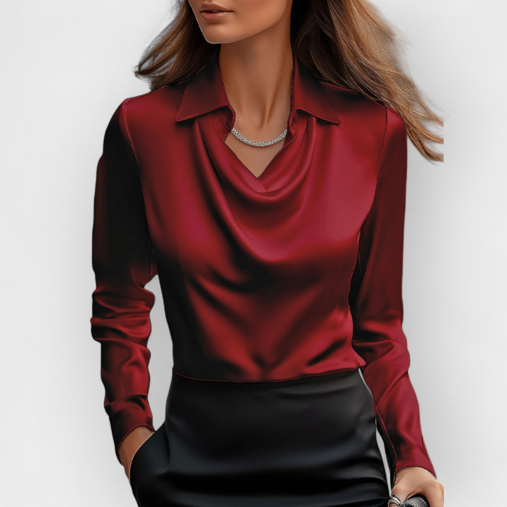 Elegante satijnen blouse met watervalkraag