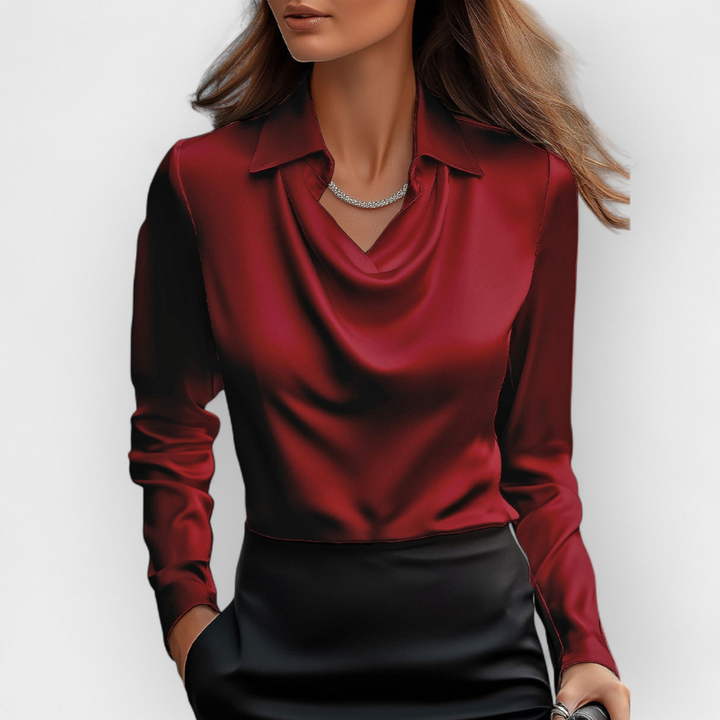 Elegante satijnen blouse met watervalkraag