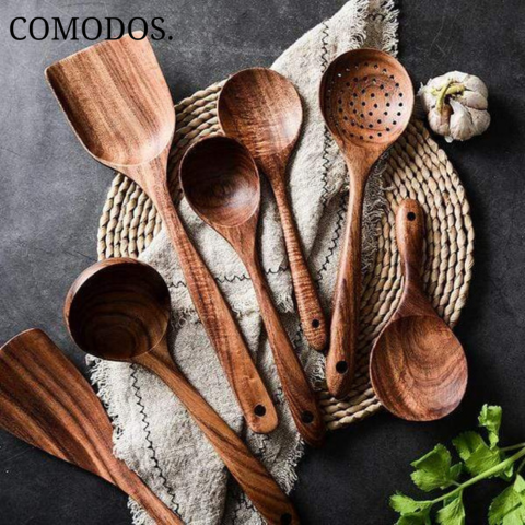 Naturéa Wood™ Utensil Set | Hittebestendig Keukengerei Vrij Van Chemicaliën