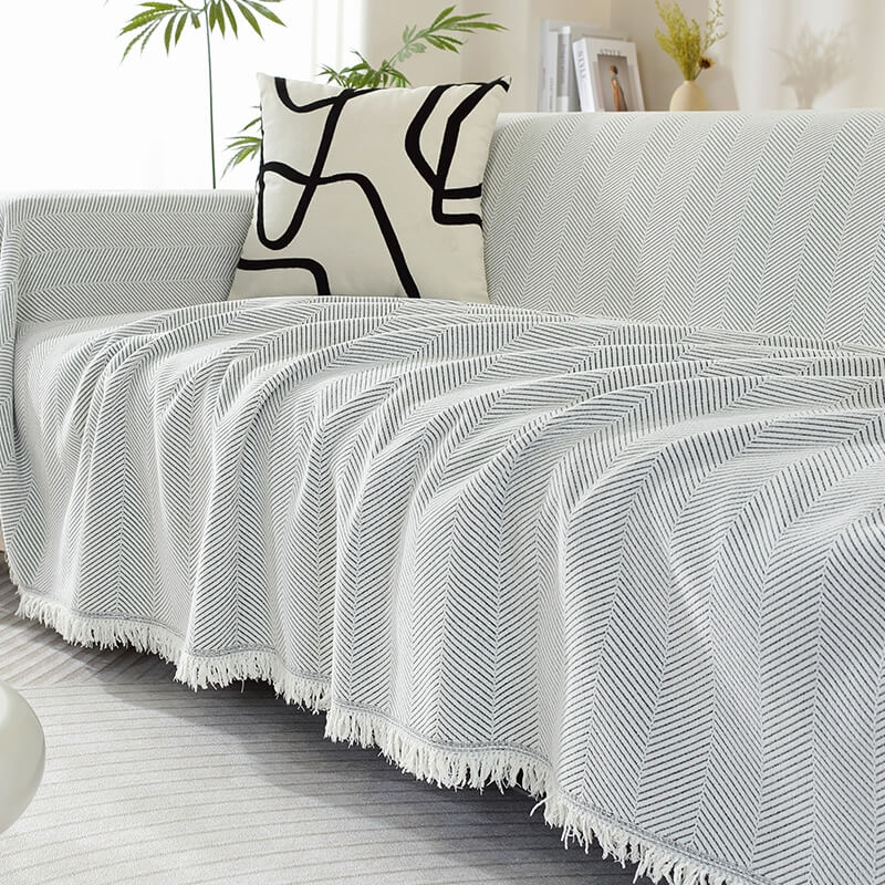 Bankhoes met visgraatmotief en kwastjes, decoratieve meubelbescherming