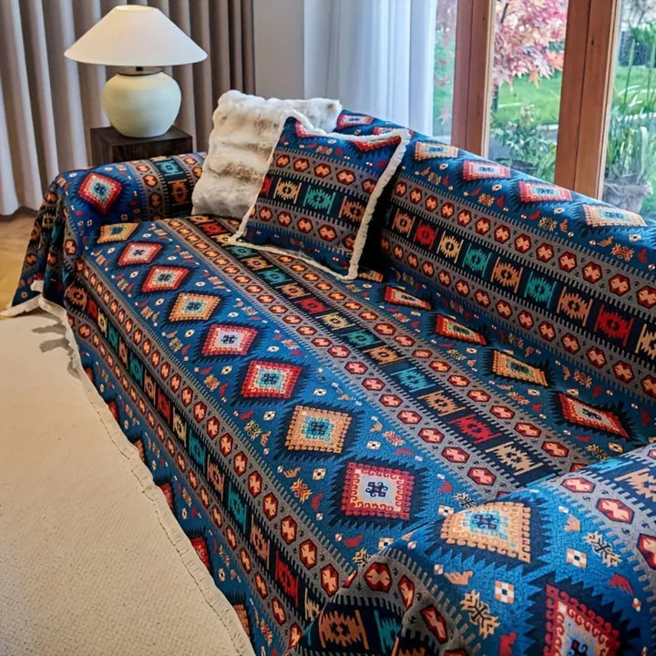 Stijlvolle boho bankplaid, stofdicht en wasbaar met geometrisch ontwerp