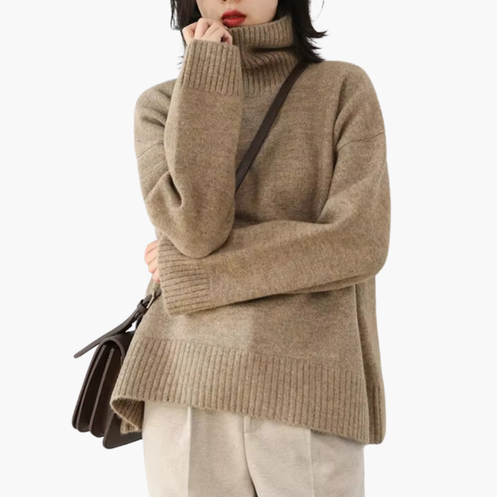 Dames Turtleneck Trui met Lange Mouwen en Geribbelde Textuur