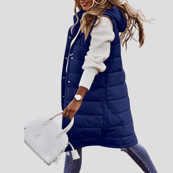Lange bodywarmer met capuchon voor dames