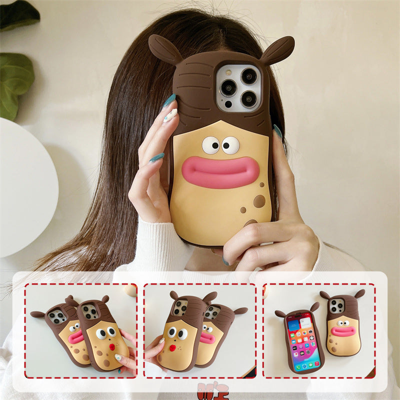 Schattig kikker-cartoon telefoonhoesje – speels 3D-ontwerp