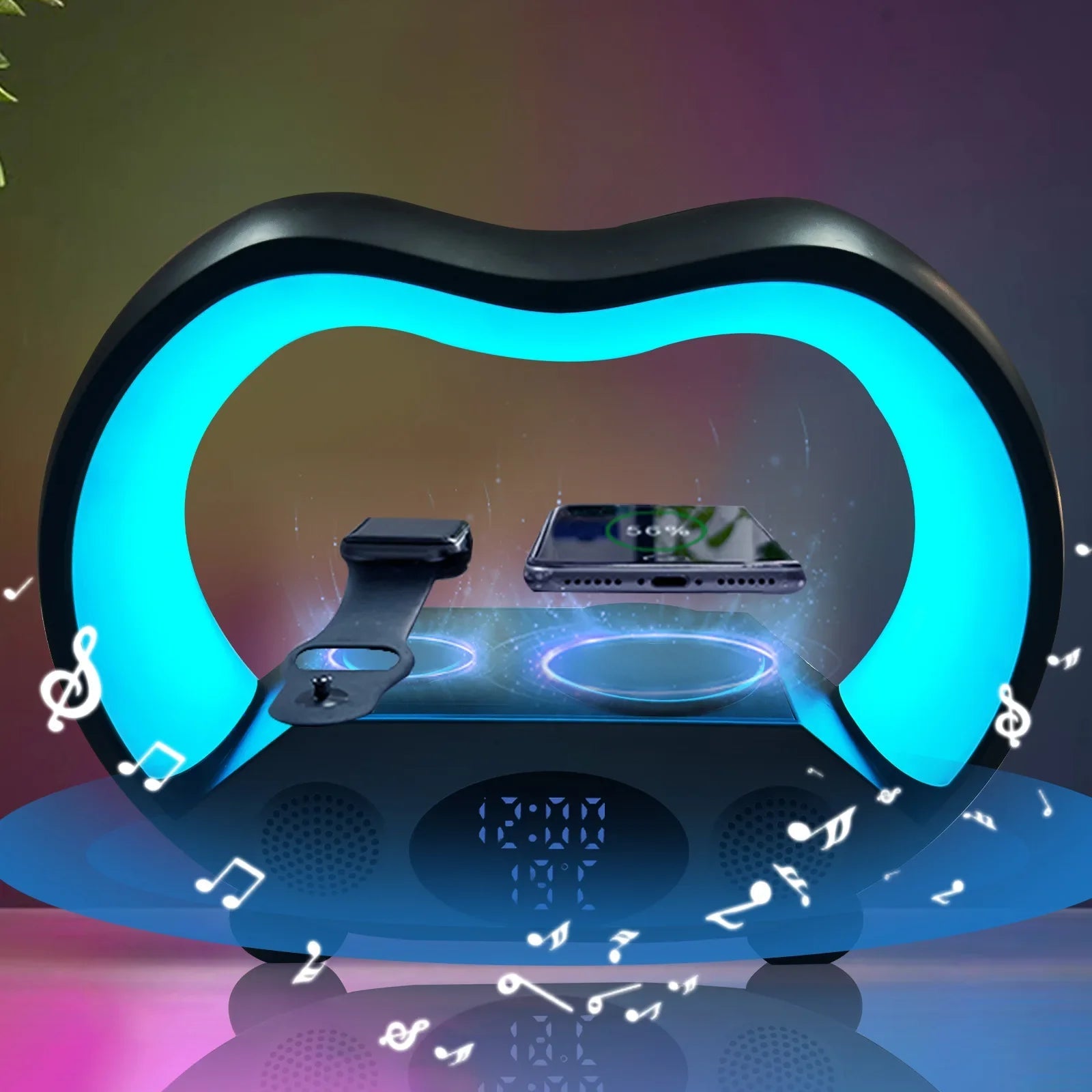 GlowLume - 6-in-1 Slimme LED Nachtlamp met Bluetooth Speaker & Draadloos Opladen