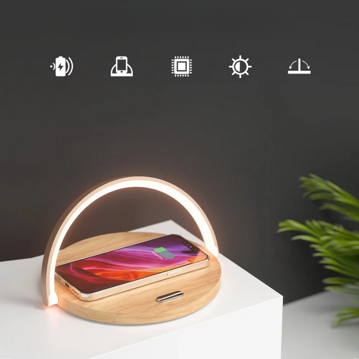 BrightCharge - Draadloze 15W Oplader met Instelbare Tafellamp voor iPhone & AirPods