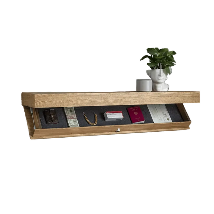 Wandplank van massief hout met verborgen vak | minimalistisch ontwerp