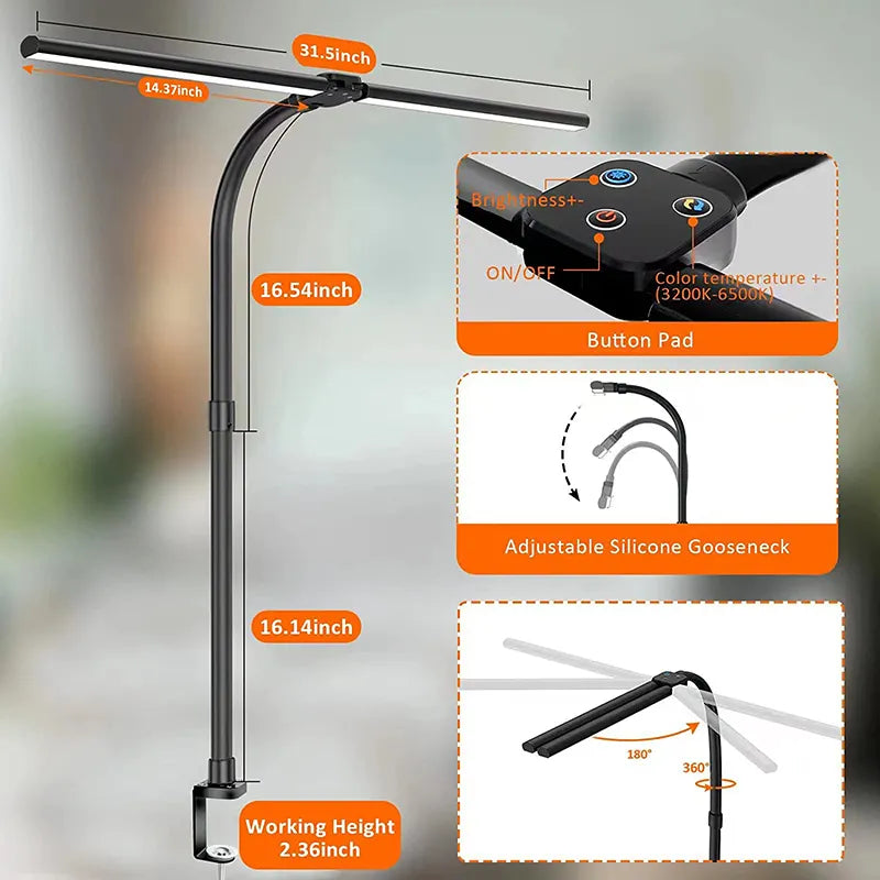 BrightGlow - Dubbele LED Bureaulamp Voor Stijlvolle Werkomgevingen